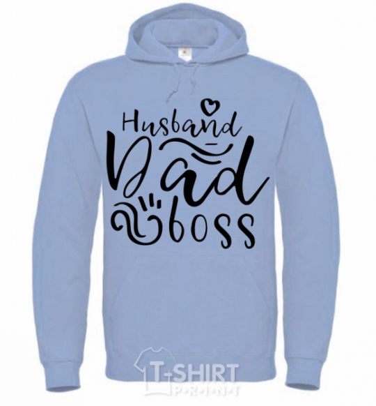 Men`s hoodie Husband dad boss sky-blue фото