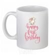 Ceramic mug Happy first birthday rabbit White фото