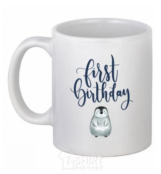 Чашка керамическая First birthday penguin Белый фото