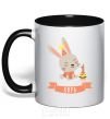 Mug with a colored handle Bunny one year old Kira black фото