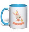 Mug with a colored handle Bunny one year old Kira sky-blue фото