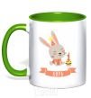 Mug with a colored handle Bunny one year old Kira kelly-green фото