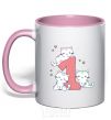 Mug with a colored handle One year old kitties light-pink фото