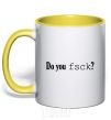 Mug with a colored handle Do you fsck? yellow фото