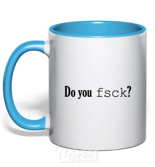 Mug with a colored handle Do you fsck? sky-blue фото