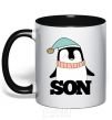 Mug with a colored handle Winter family son black фото