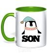 Mug with a colored handle Winter family son kelly-green фото
