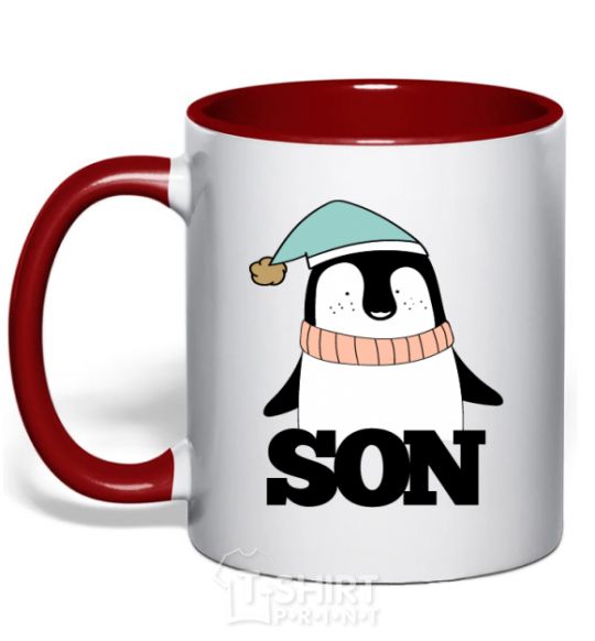 Mug with a colored handle Winter family son red фото