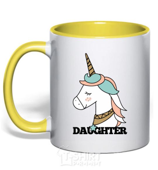 Mug with a colored handle Winter family daughter yellow фото