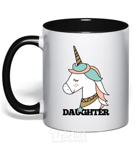 Mug with a colored handle Winter family daughter black фото