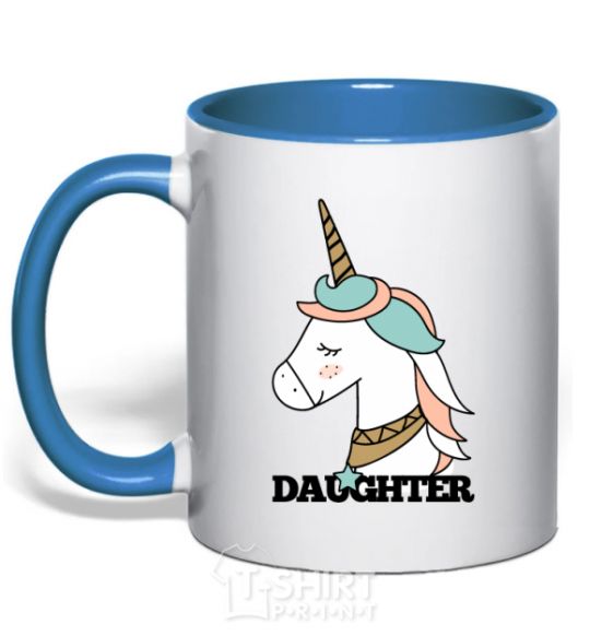 Mug with a colored handle Winter family daughter royal-blue фото