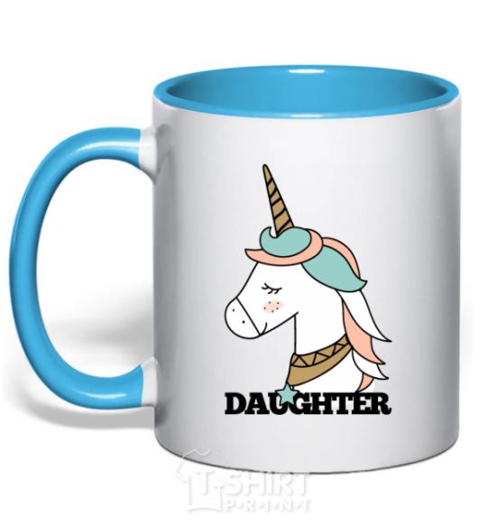 Mug with a colored handle Winter family daughter sky-blue фото