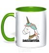 Mug with a colored handle Winter family daughter kelly-green фото