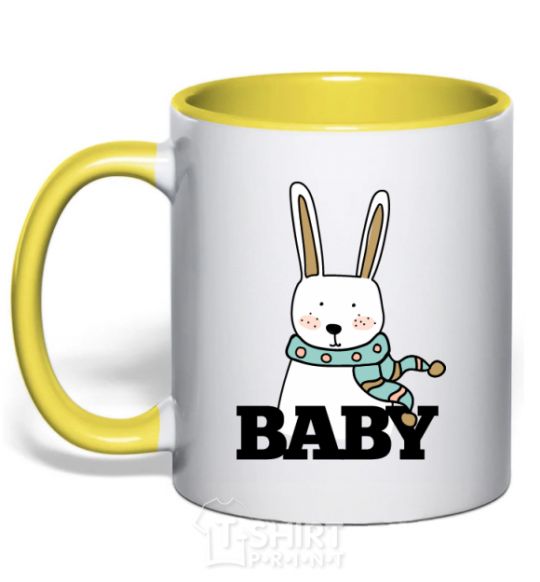 Mug with a colored handle Winter family baby yellow фото
