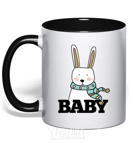 Mug with a colored handle Winter family baby black фото