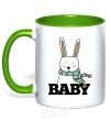 Mug with a colored handle Winter family baby kelly-green фото