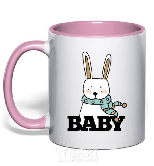 Mug with a colored handle Winter family baby light-pink фото