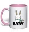 Mug with a colored handle Winter family baby light-pink фото