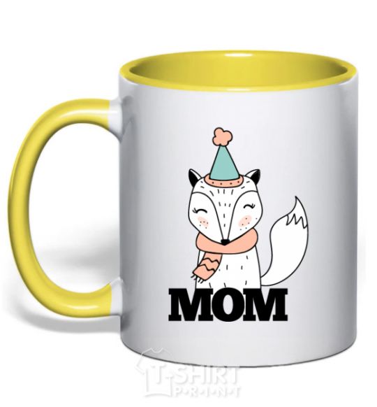 Mug with a colored handle Winter family mom yellow фото