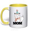 Mug with a colored handle Winter family mom yellow фото