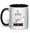 Mug with a colored handle Winter family mom black фото