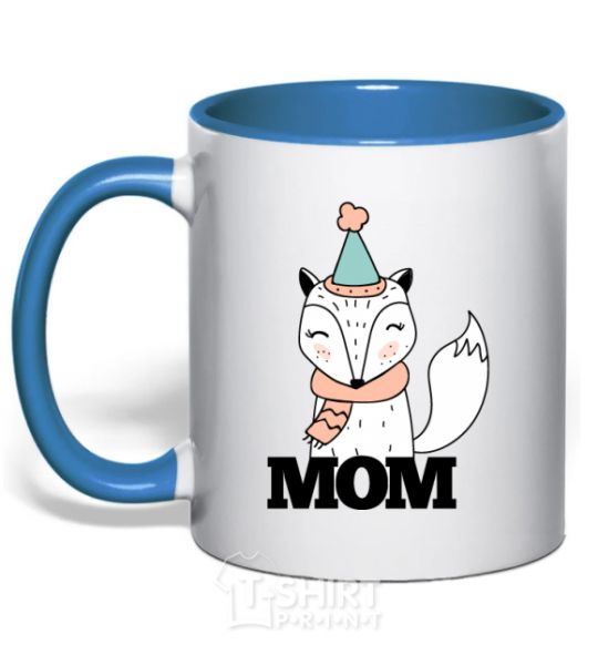 Mug with a colored handle Winter family mom royal-blue фото