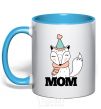 Mug with a colored handle Winter family mom sky-blue фото