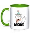 Mug with a colored handle Winter family mom kelly-green фото
