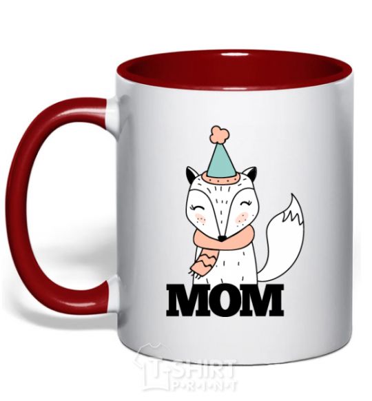 Mug with a colored handle Winter family mom red фото