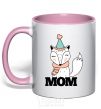 Mug with a colored handle Winter family mom light-pink фото