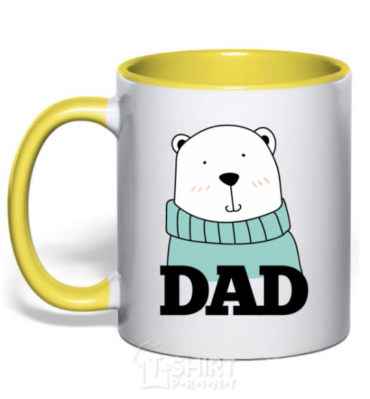 Mug with a colored handle Winter family dad yellow фото