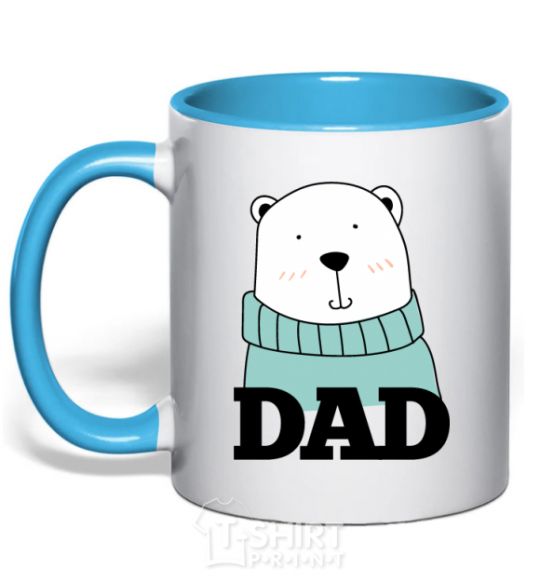 Mug with a colored handle Winter family dad sky-blue фото