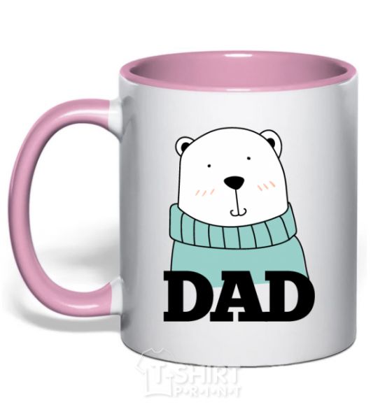 Mug with a colored handle Winter family dad light-pink фото