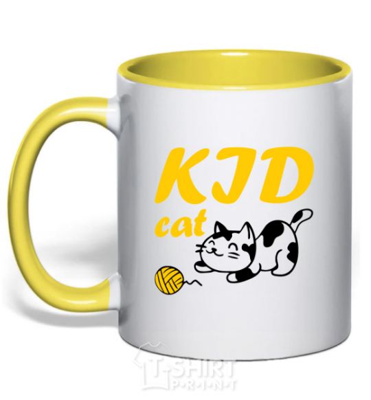 Mug with a colored handle Kid cat yellow фото