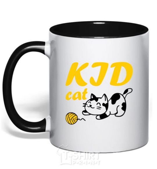 Mug with a colored handle Kid cat black фото