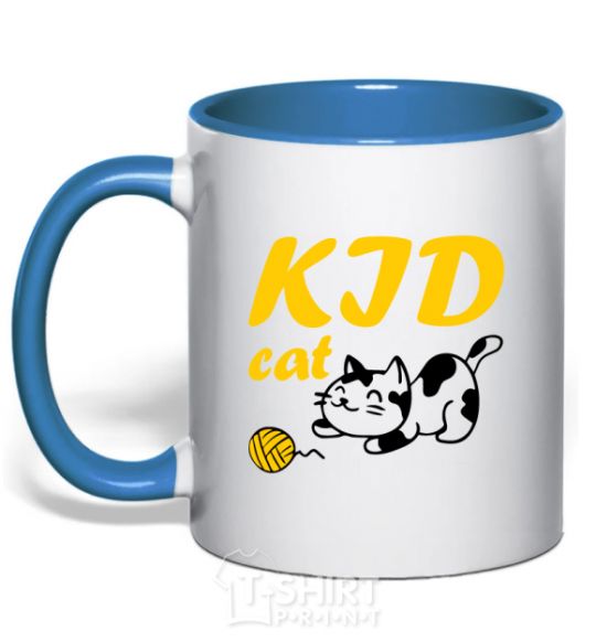 Mug with a colored handle Kid cat royal-blue фото
