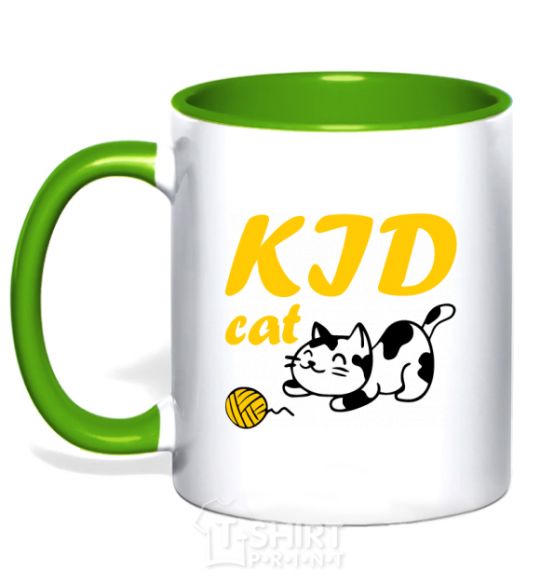 Mug with a colored handle Kid cat kelly-green фото