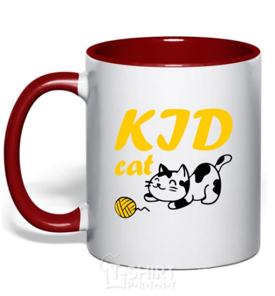 Mug with a colored handle Kid cat red фото