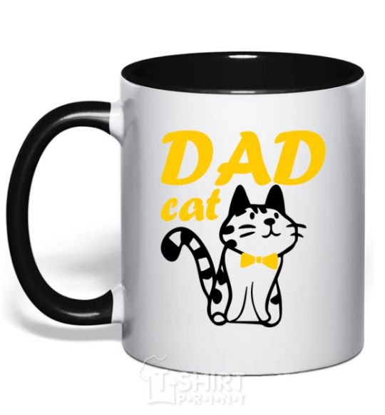 Чашка с цветной ручкой Dad cat Черный фото