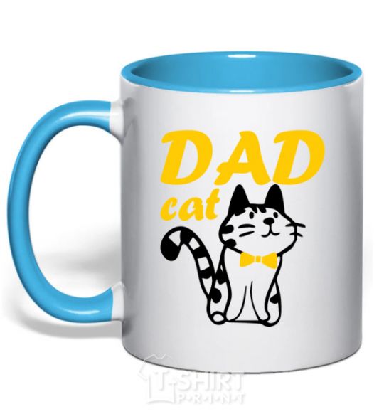 Mug with a colored handle Dad cat sky-blue фото