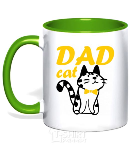 Mug with a colored handle Dad cat kelly-green фото