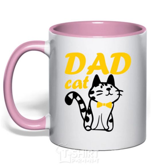 Mug with a colored handle Dad cat light-pink фото