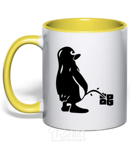 Mug with a colored handle Linux yellow фото