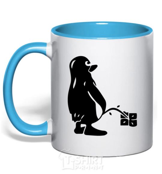 Mug with a colored handle Linux sky-blue фото