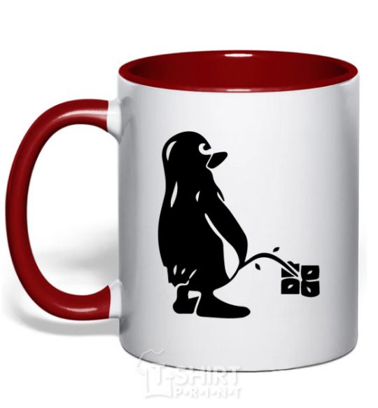 Mug with a colored handle Linux red фото