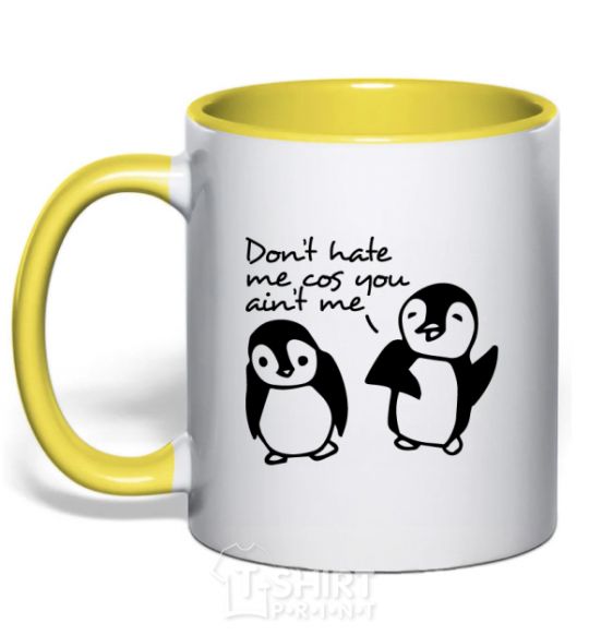 Mug with a colored handle Don't hate me cos you ain't me yellow фото