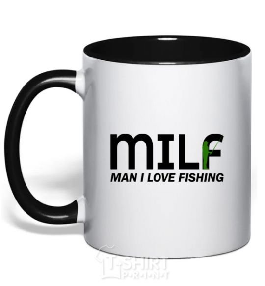 Mug with a colored handle Man i love fishing black фото