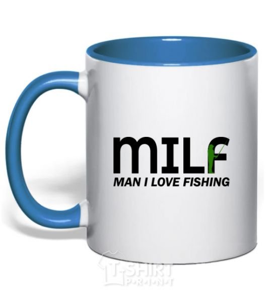 Mug with a colored handle Man i love fishing royal-blue фото