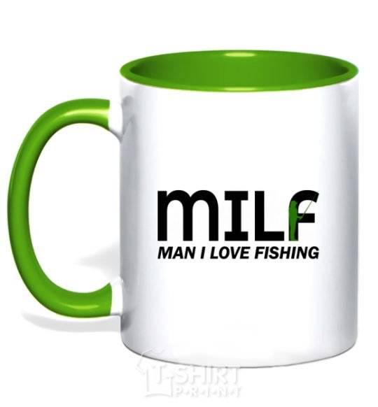 Mug with a colored handle Man i love fishing kelly-green фото