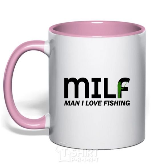 Mug with a colored handle Man i love fishing light-pink фото